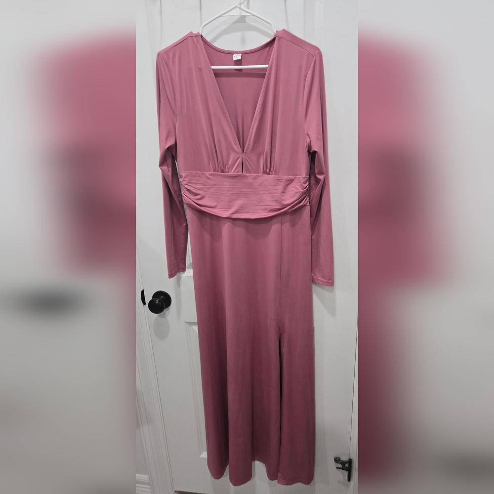 Maxi Dress. Shein. Mauve. Rose. Elastic Waistline. Size L